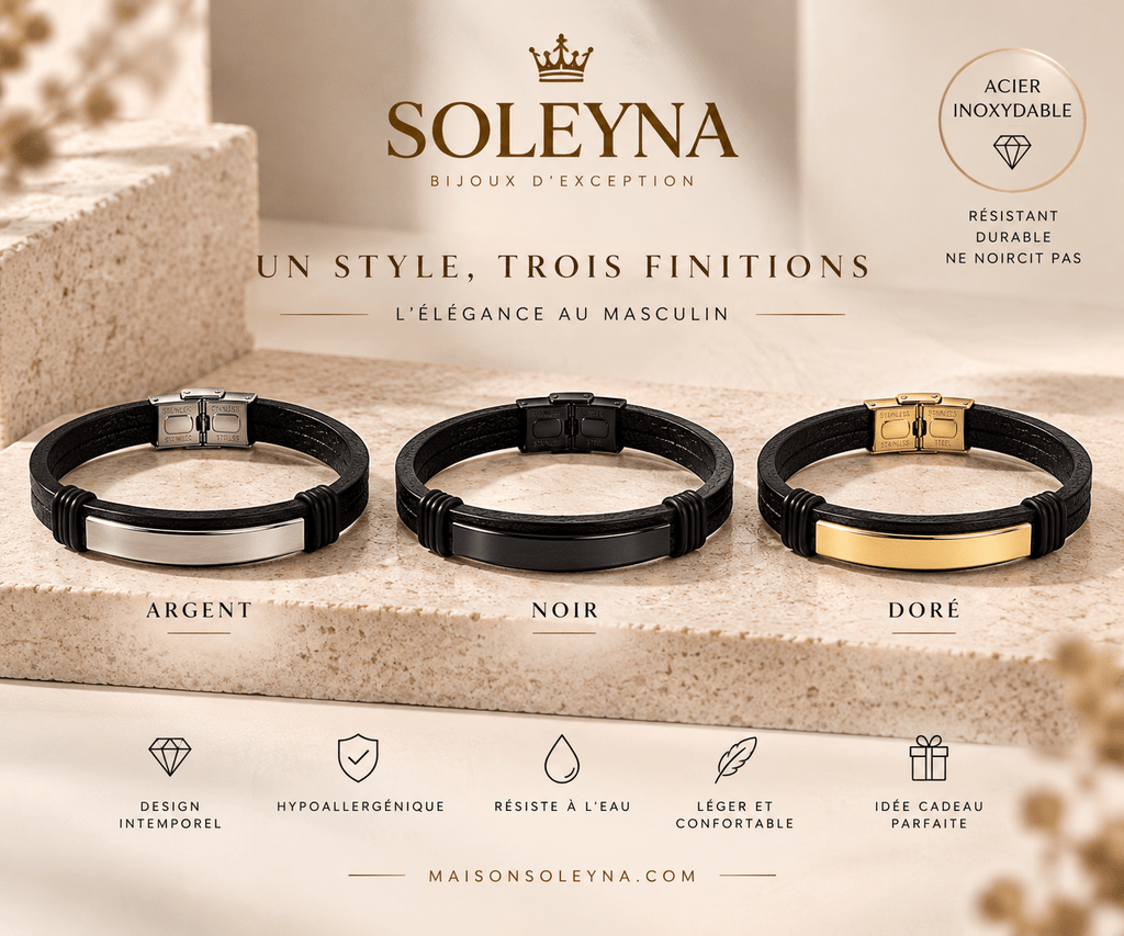 Bracelet Homme Acier Inoxydable – Argent, Noir & Doré - SOLEYNA