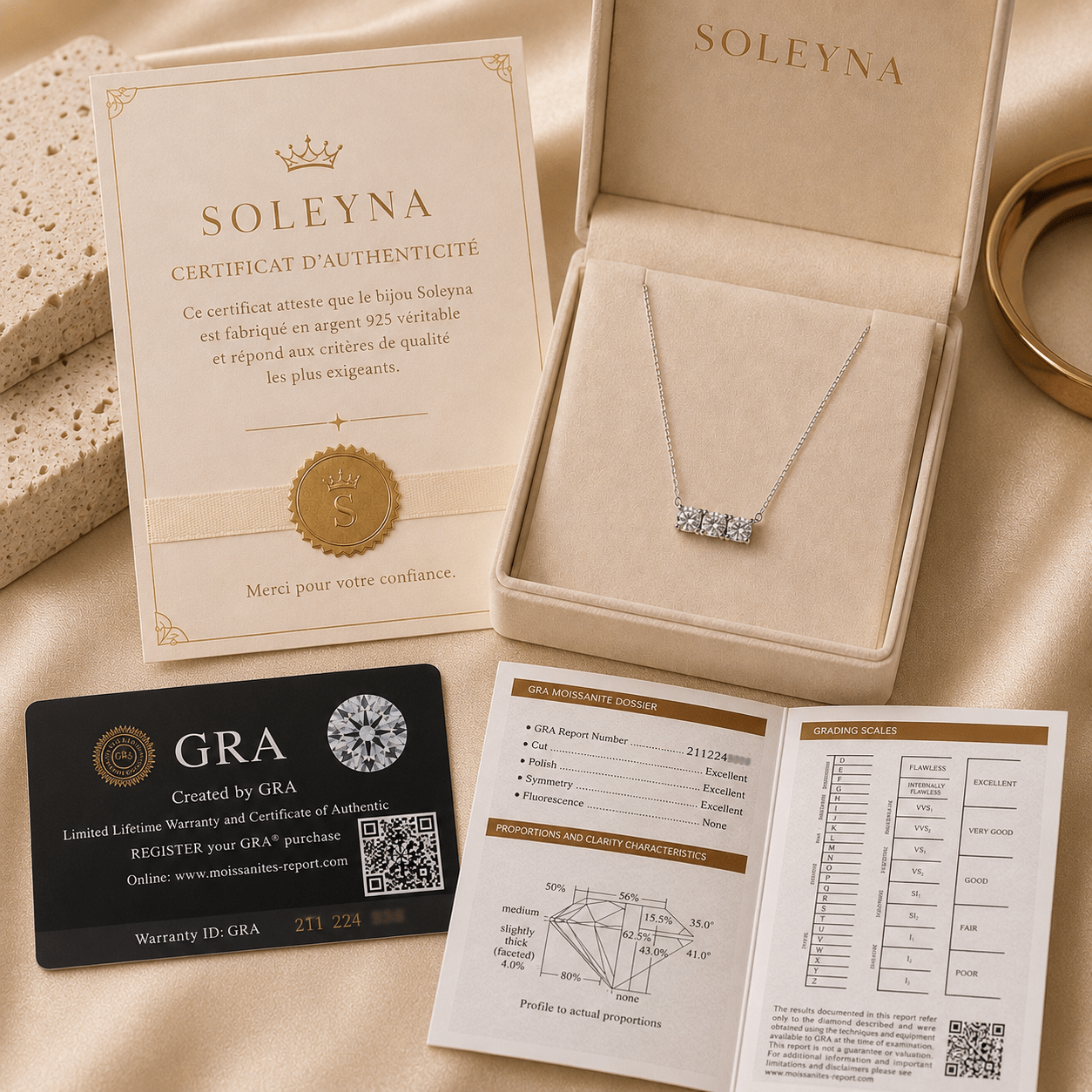 Collier ÉLORIA Argent 925 & 3 Moissanites — SOLEYNA - SOLEYNA