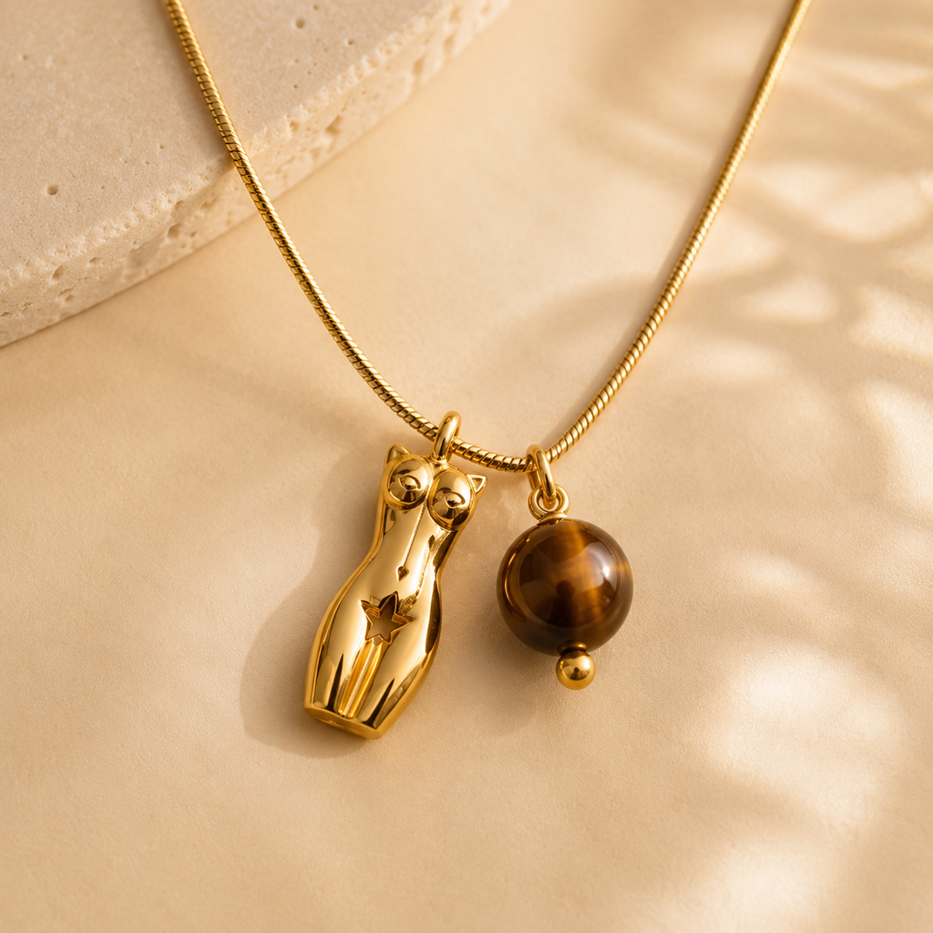 Collier Félin Œil de Tigre Doré — SOLEYNA