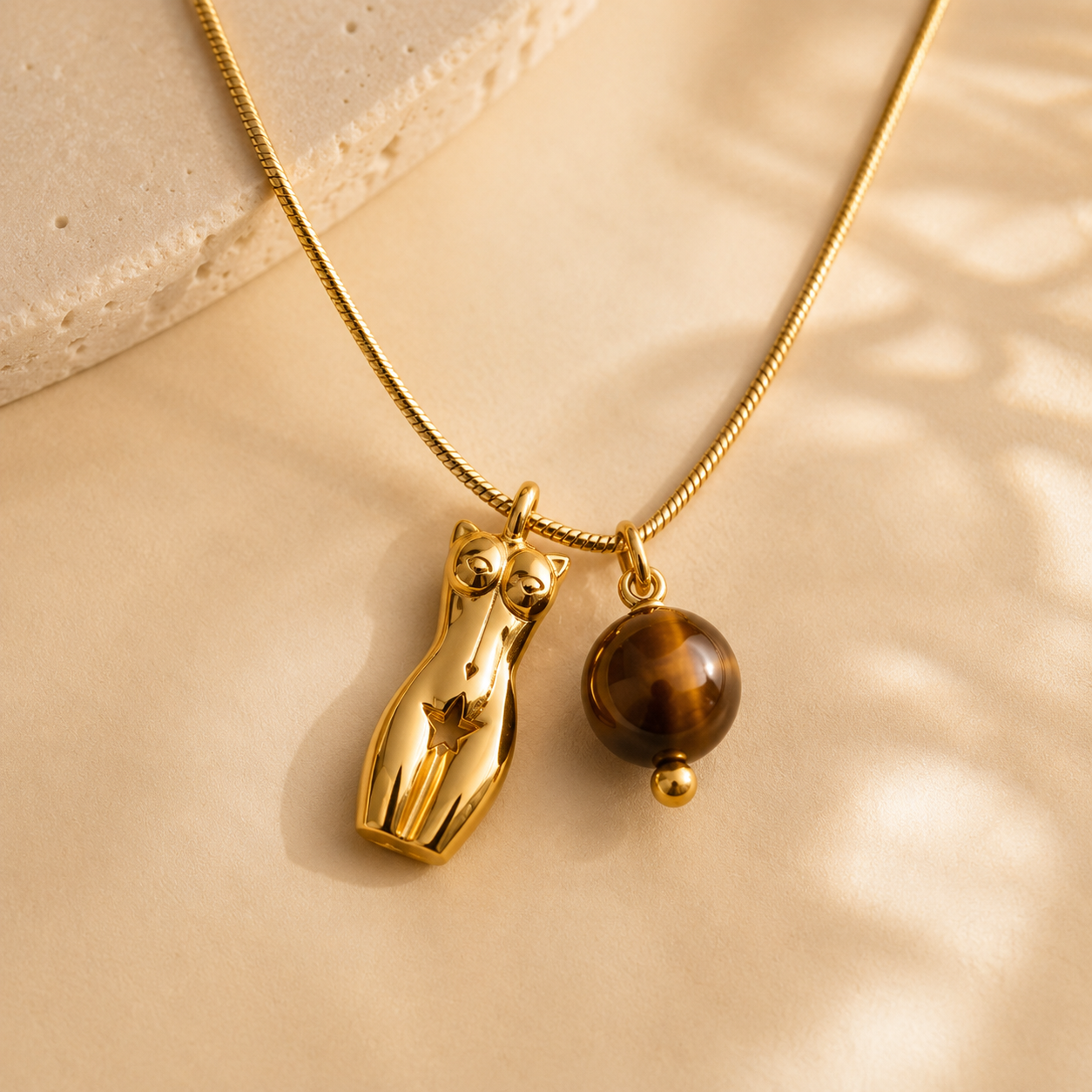 Collier Félin Œil de Tigre Doré — SOLEYNA