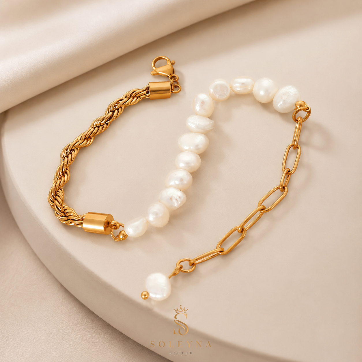 Bracelet Perles d’Eau Douce Doré — SOLEYNA