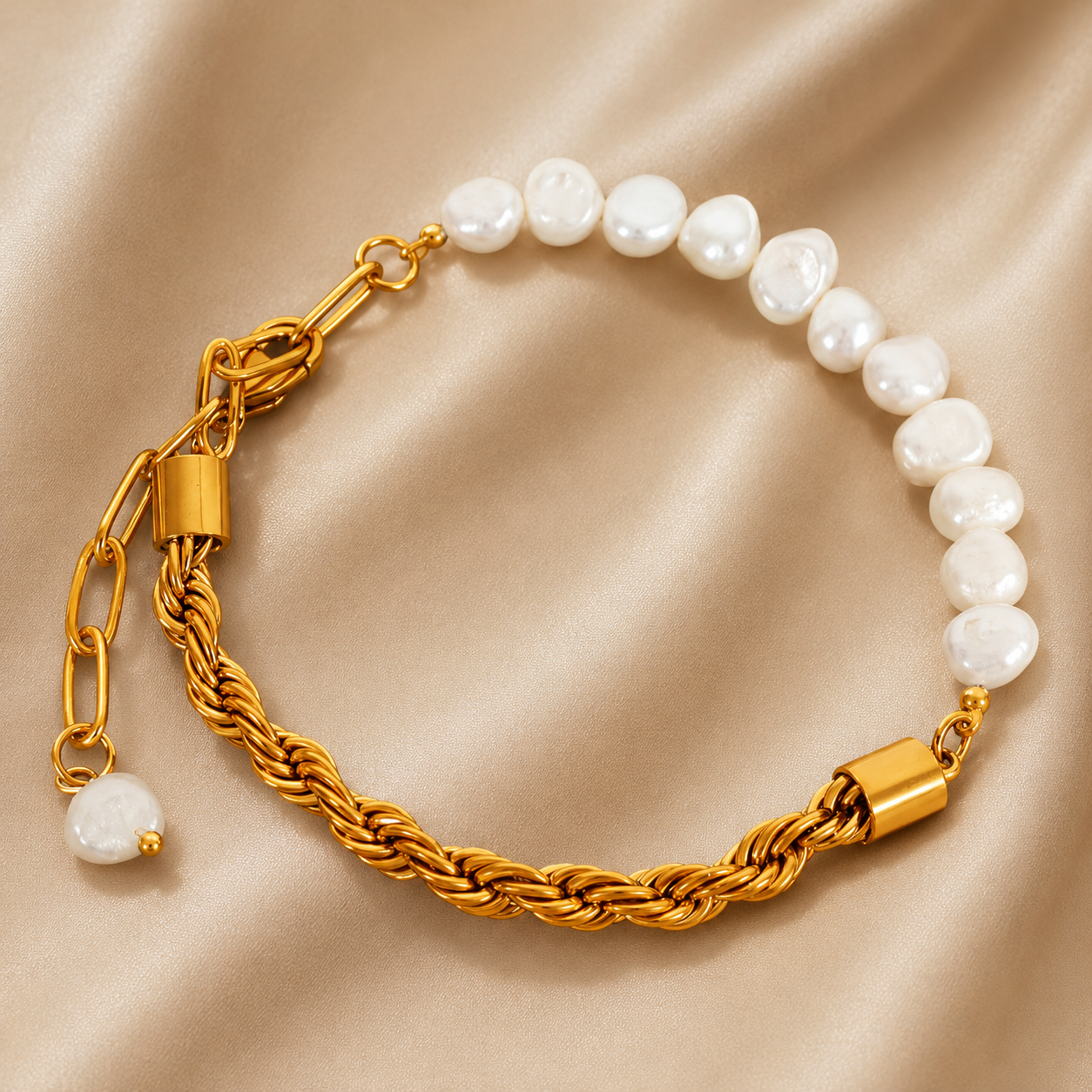 Bracelet Perles d’Eau Douce Doré — SOLEYNA