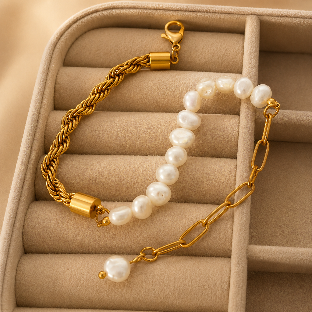 Bracelet Perles d’Eau Douce Doré — SOLEYNA