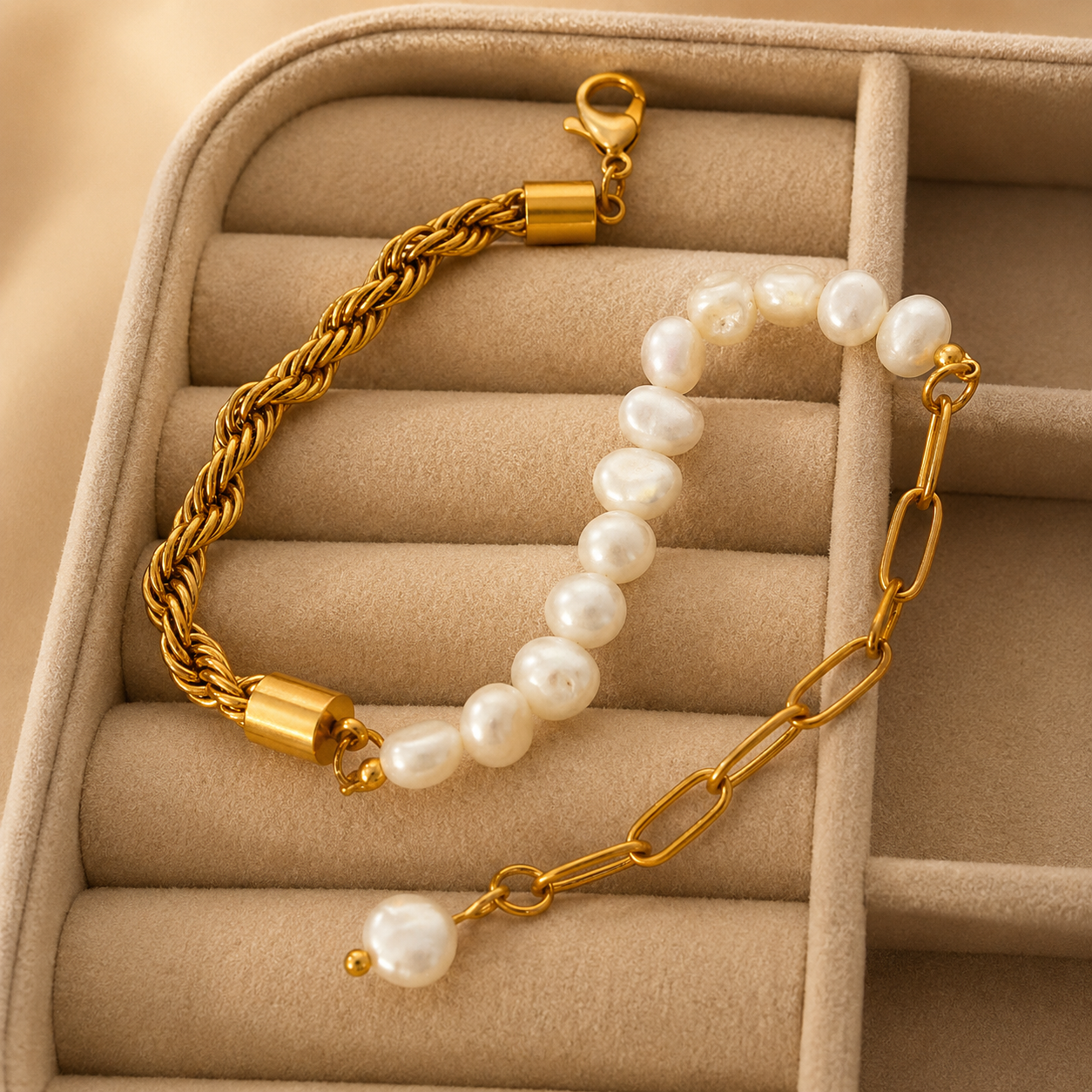 Bracelet Perles d’Eau Douce Doré — SOLEYNA