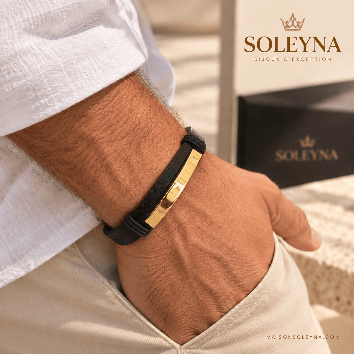 Bracelet Homme Acier Inoxydable – Argent, Noir & Doré - SOLEYNA