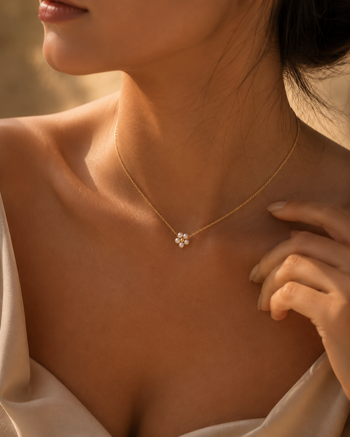 Collier Fleur Perlée Dorée