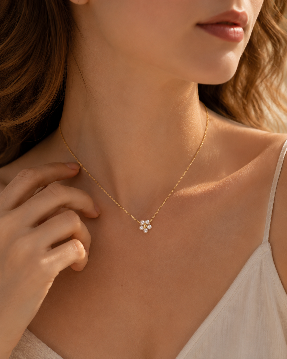 Collier Fleur Perlée Dorée