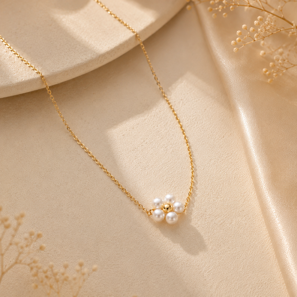 Collier Fleur Perlée Dorée