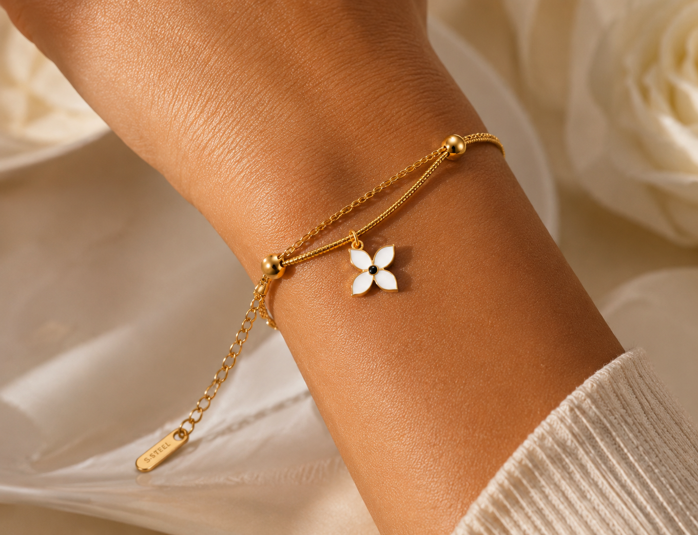 Bracelet Fleur Dorée – Acier Inoxydable 316L
