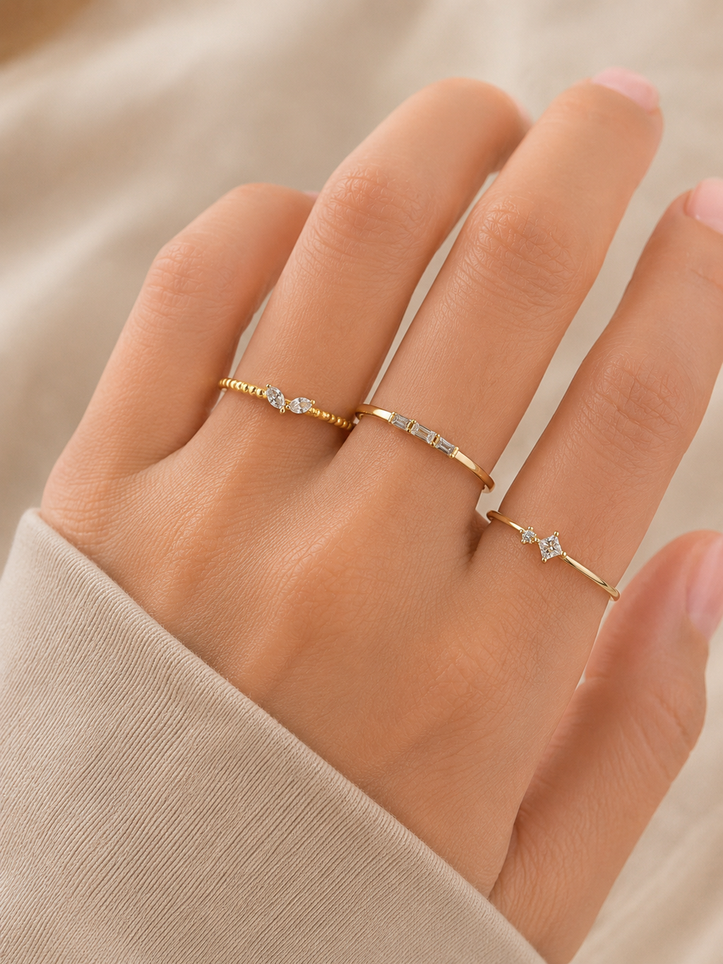 Set AURÉA — SOLEYNA | 3 Bagues Fines Dorées Femme