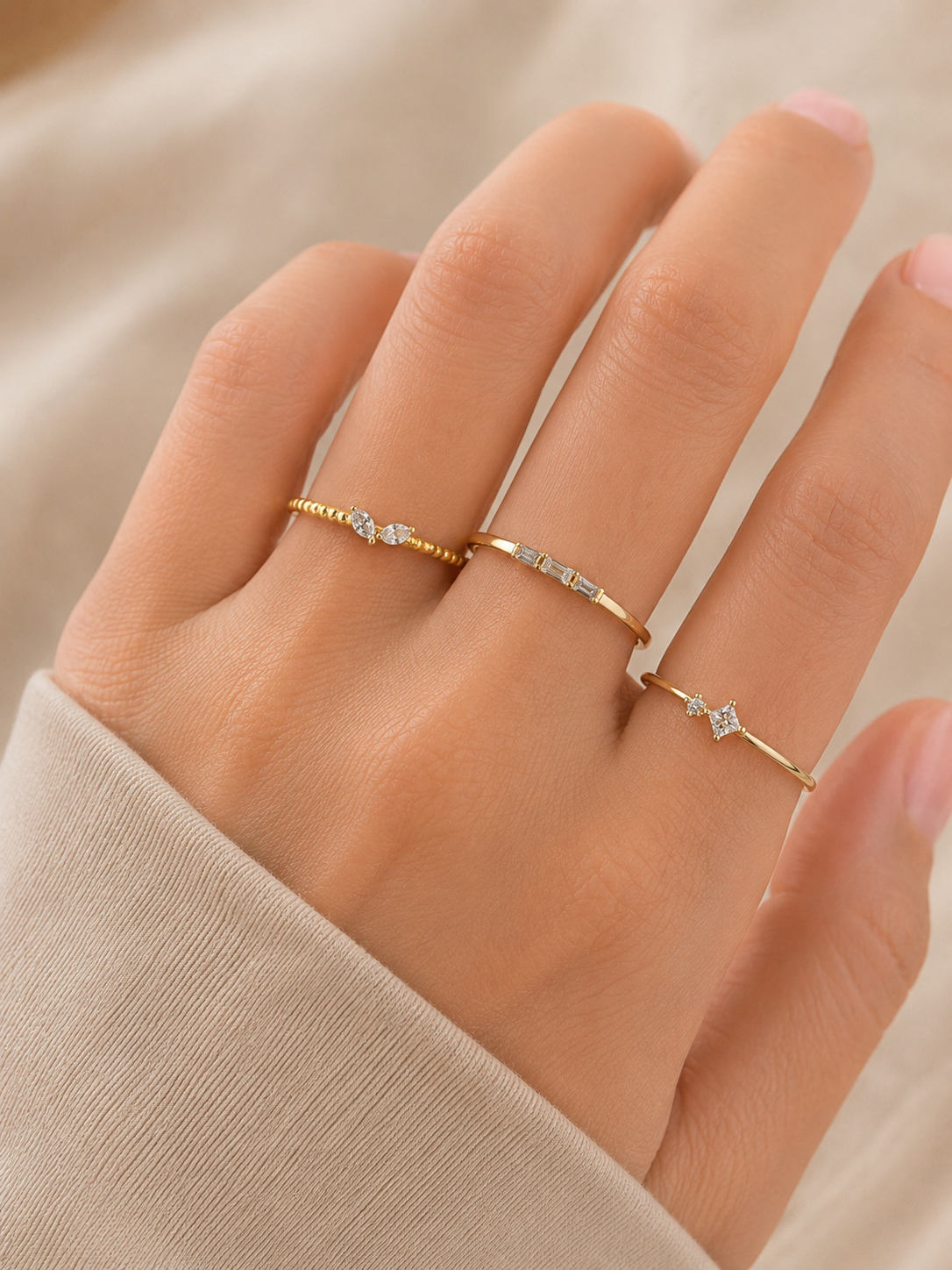 Set AURÉA — SOLEYNA | 3 Bagues Fines Dorées Femme