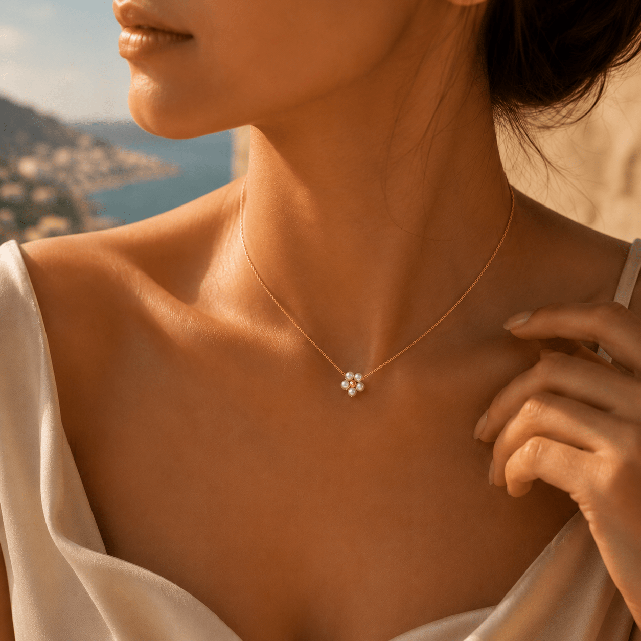 Collier Fleur Perlée Dorée - SOLEYNA